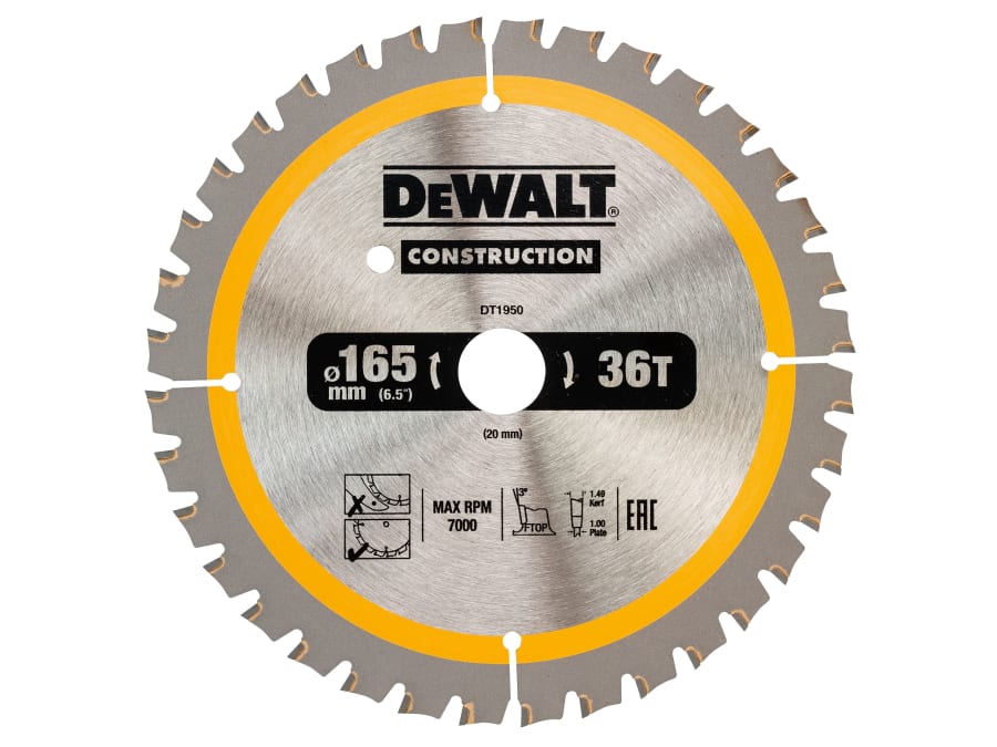 Dewalt Power Tools Dewalt DT1950QZ 165mm x 20mm x 36T Trim Saw Blade