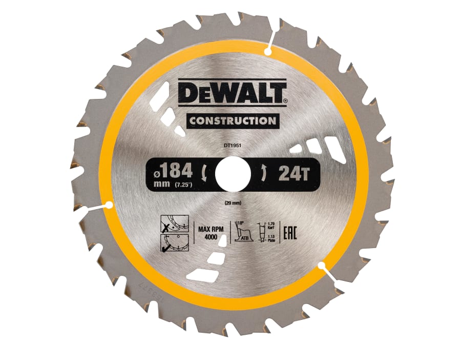 Dewalt Power Tools Dewalt DT1951QZ 184mm x 20mm x 24T Circular Saw Blade