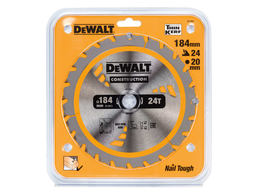 Dewalt Power Tools Dewalt DT1951QZ 184mm x 20mm x 24T Circular Saw Blade