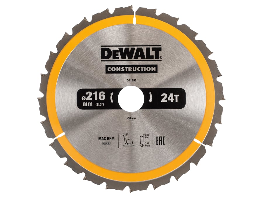 Dewalt Power Tools Dewalt DT1952QZ 216mm x 30mm x 24T Circular Saw Blade