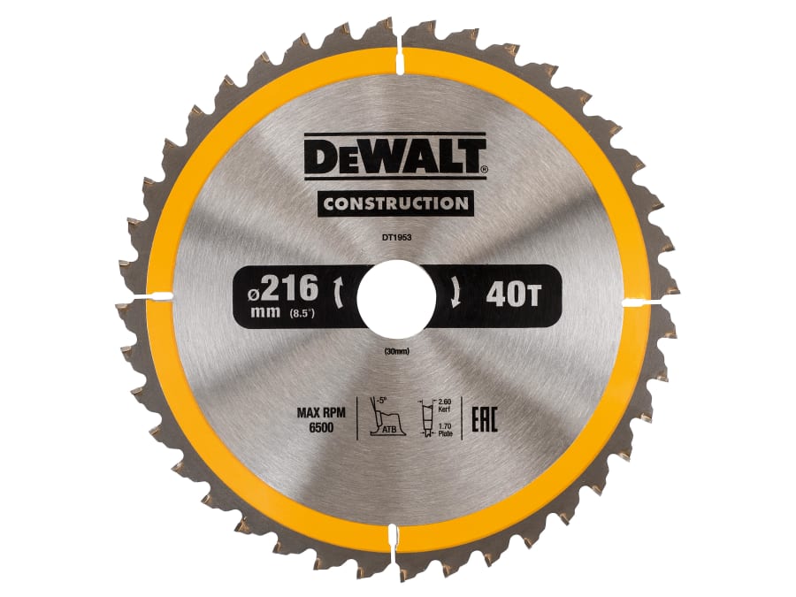 Dewalt Power Tools Dewalt DT1953QZ 216mm x 30mm x 40T Construction Circular Saw Blade