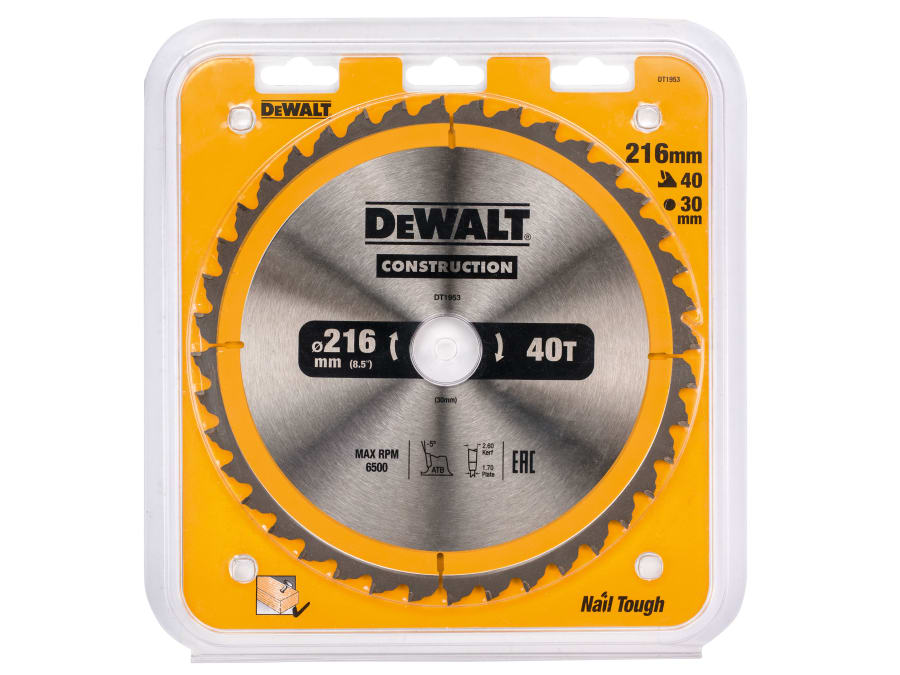 Dewalt Power Tools Dewalt DT1953QZ 216mm x 30mm x 40T Construction Circular Saw Blade