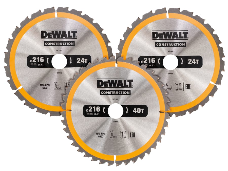 Dewalt DT1962 216mm Circular Saw Blade Set with 3 Blades