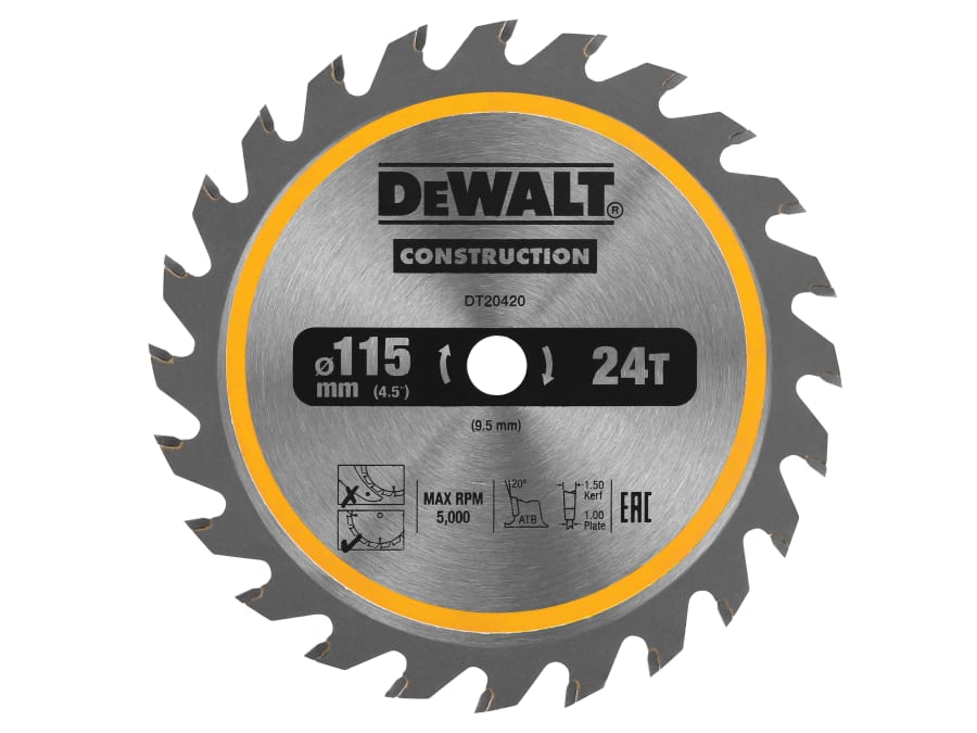 Dewalt Power Tools Dewalt DT20420QZ 115 x 9.5mm x 24T TCT Construction Circular Saw Blade