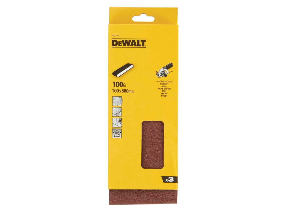 Dewalt Power Tools Dewalt DT3316QZ 560 x 100mm 100G Sanding Belt Pack of 3
