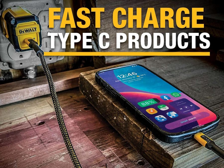 Dewalt Telecoms 1310006DWG USB C to USB C 100W Charging Cable 1.2m