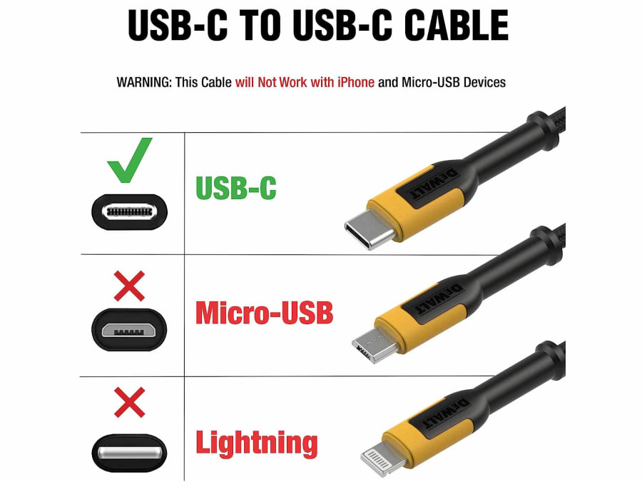 Dewalt Telecoms 1311362DWG USB C to USB C Charging Cable 1.2m