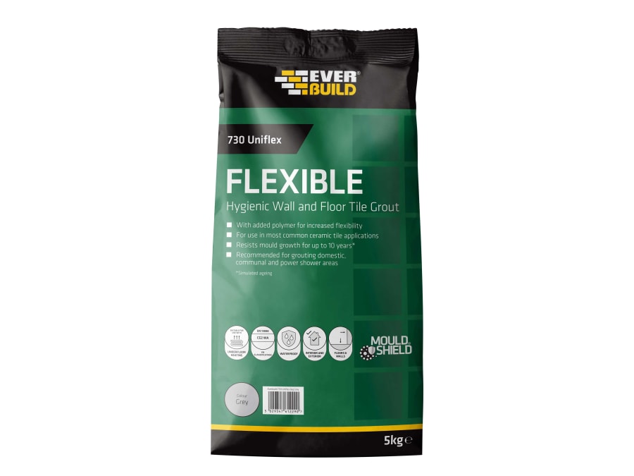 Everbuild Sika Everbuild 486465 730 Uniflex Hygienic Tile Grout Grey 5kg