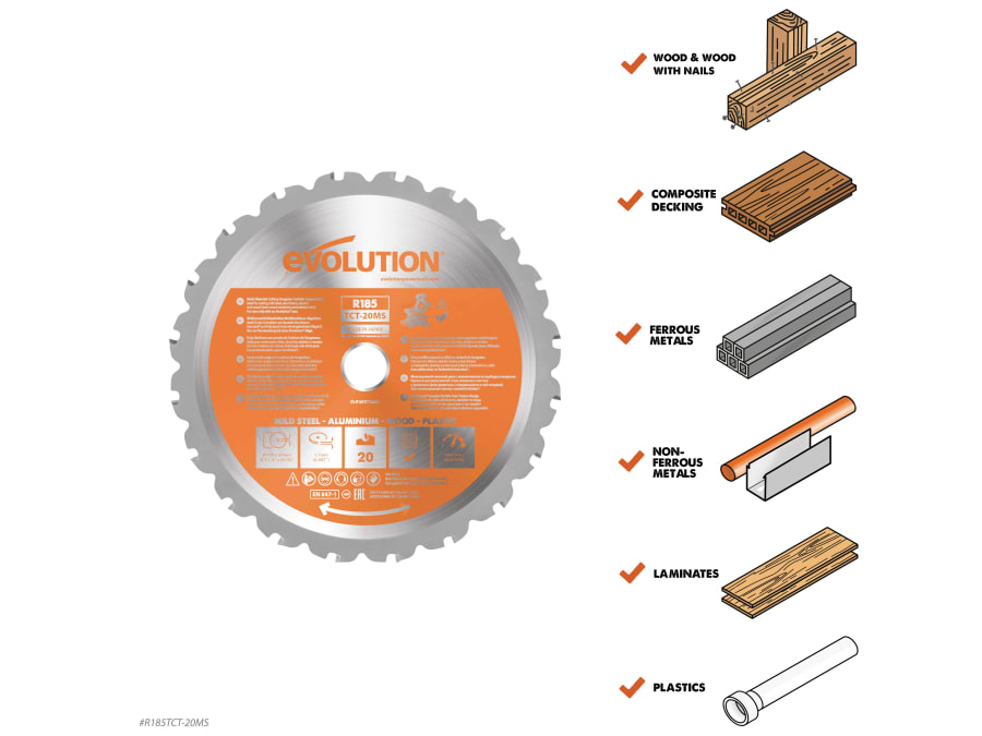 Evolution R185TCT20MS 185mm Multi-Material Mitre Saw Blade