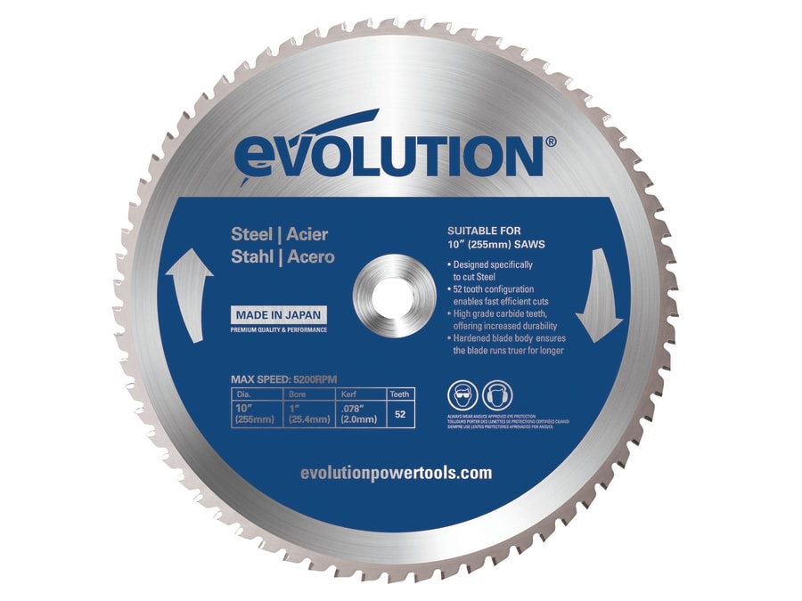 Evolution EVOBLADE255 255mm x 25.4mm x 52T Mild Steel Cutting Saw Blade