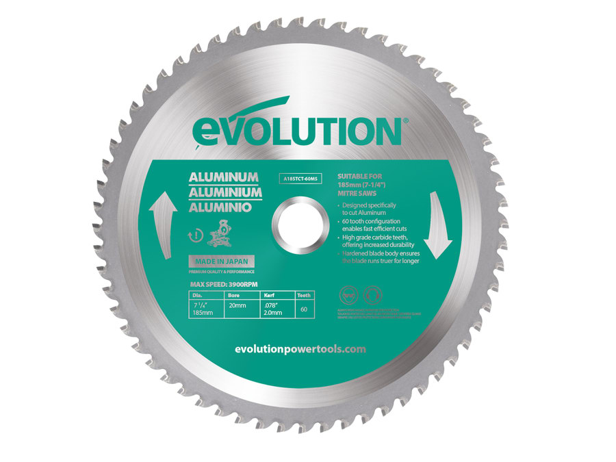 Evolution A185TCT60MS 185mm Aluminium Cutting Circular Saw Blade 60T