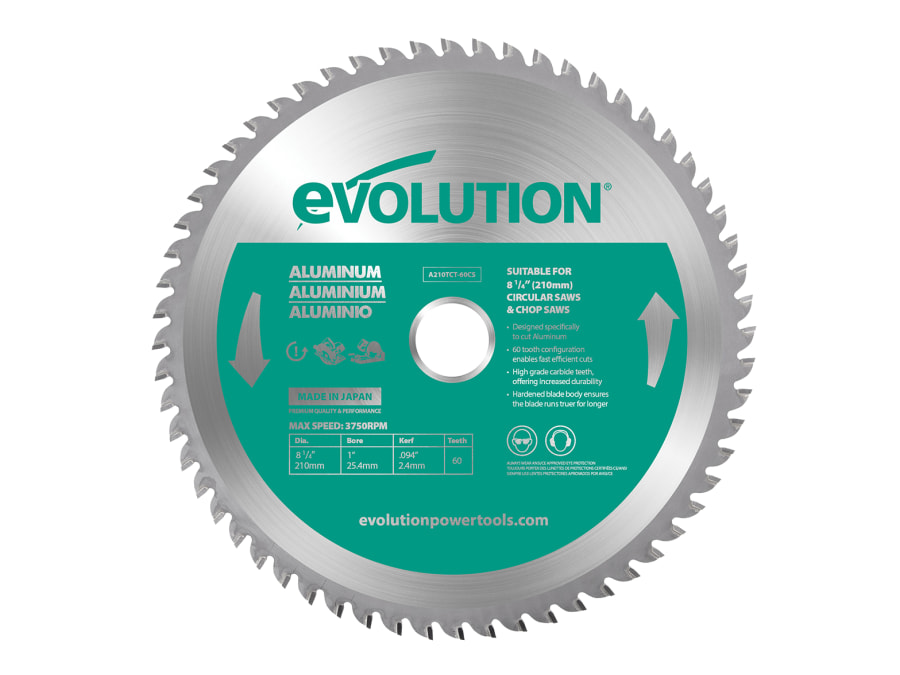 Evolution A210TCT60CS 210mm Aluminium Cutting Circular Saw Blade 60T