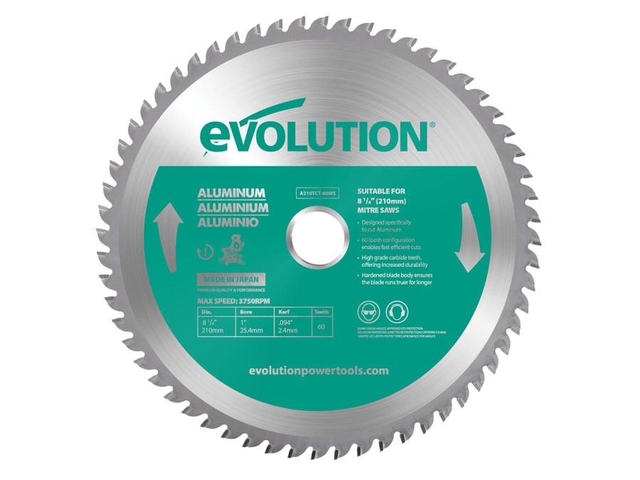 Evolution A210TCT60MS 210mm Aluminium Cutting Mitre Saw Blade 60T