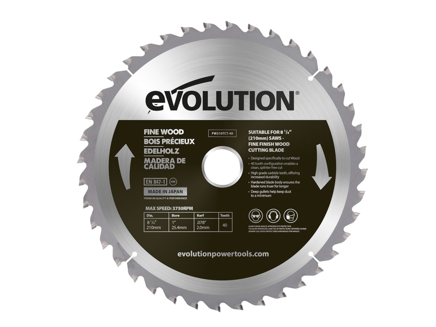Evolution FW210TCT40 210mm 40T Fine Wood Mitre/Table Saw Blade