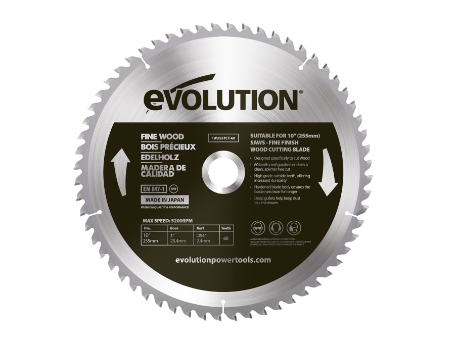 Evolution FW255TCT60 255mm x 25.4mm 60T Fine Wood Saw Blade