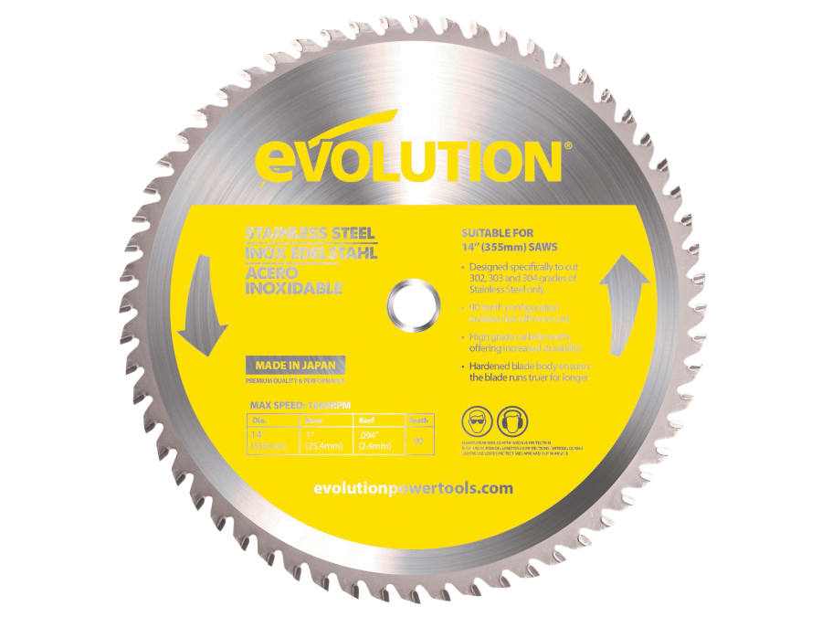 Evolution 90TBLADE 355mm x 25.4mm x 90T Stainless Steel Cutting Chop Saw Blade