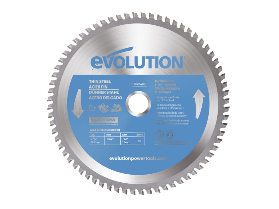 Evolution T185TCT68CS 185mm x 20mm 68T Thin Steel Cutting Circular Saw Blade