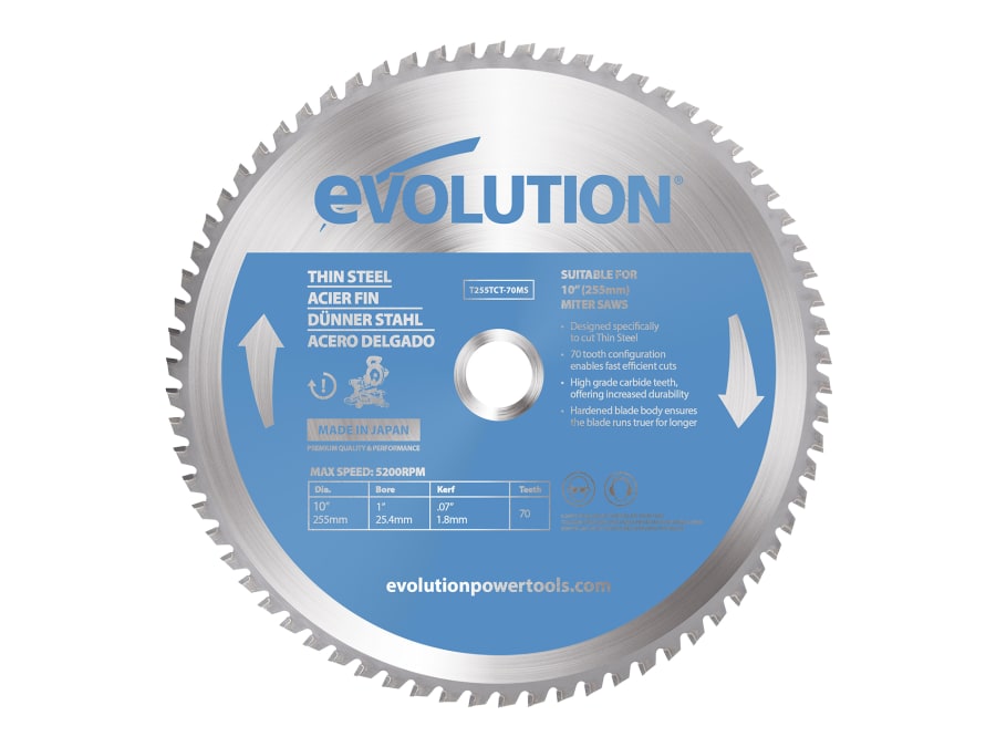 Evolution T255TCT70MS 255mm Thin Steel Cutting Mitre Saw Blade 70T