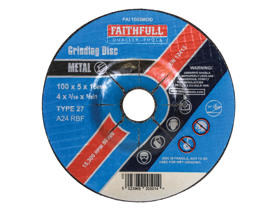 Faithfull FAI1005MDG 100 x 5 x 16mm Depressed Centre Metal Grinding Disc