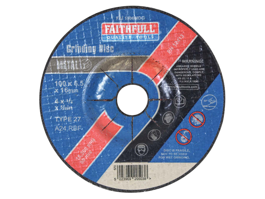 Faithfull FAI1006MDG 100 x 6.5 x 16mm Depressed Centre Metal Grinding Disc