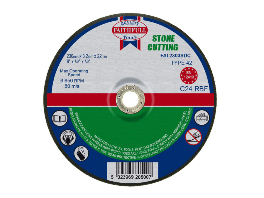 Faithfull FAI2303SDC 230 x 3.2 x 22.23mm Depressed Centre Stone Cutting Disc