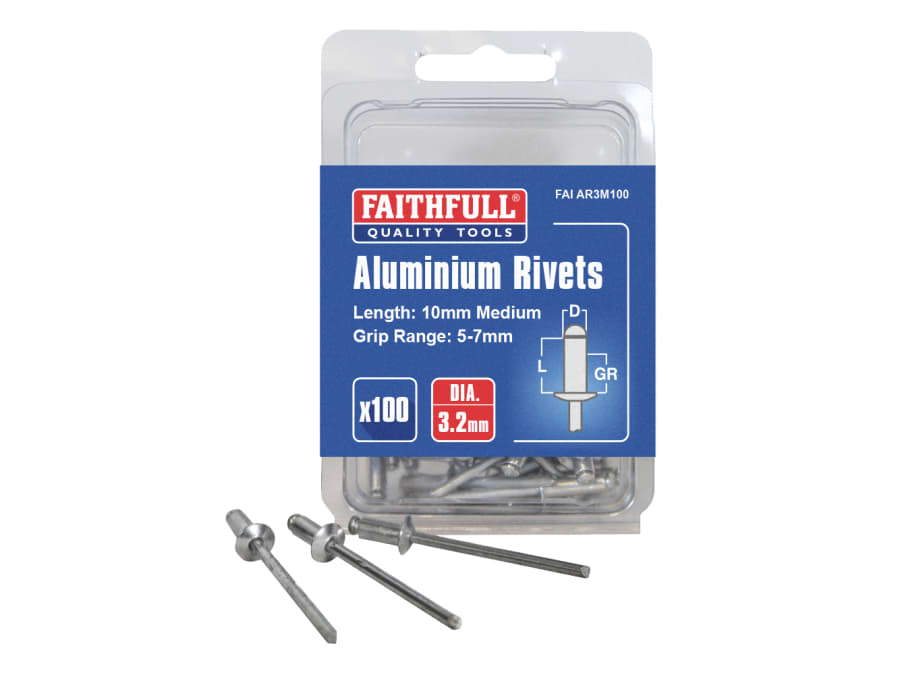 Faithfull FAIAR3M100 Aluminium Rivets 3.2x10mm 100 Pack