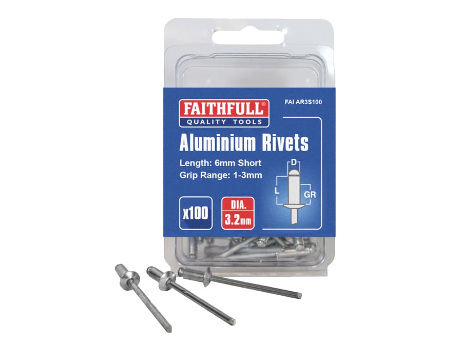 Faithfull FAIAR3S100 3.2 x 6mm Aluminium Rivets 100 Pack