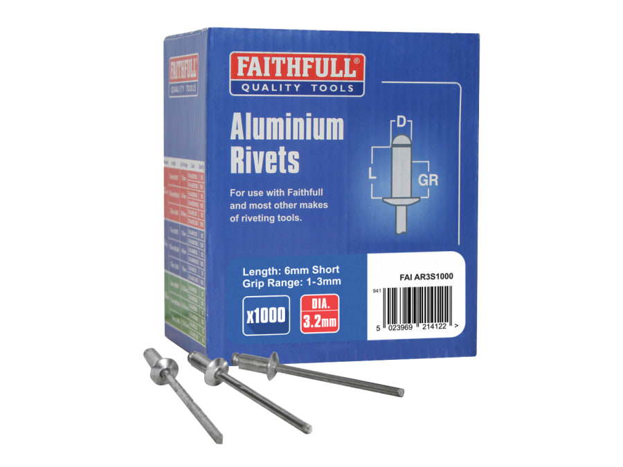 Faithfull FAIAR3S1000 Aluminium Rivets 3.2 × 6mm 1000 Pack