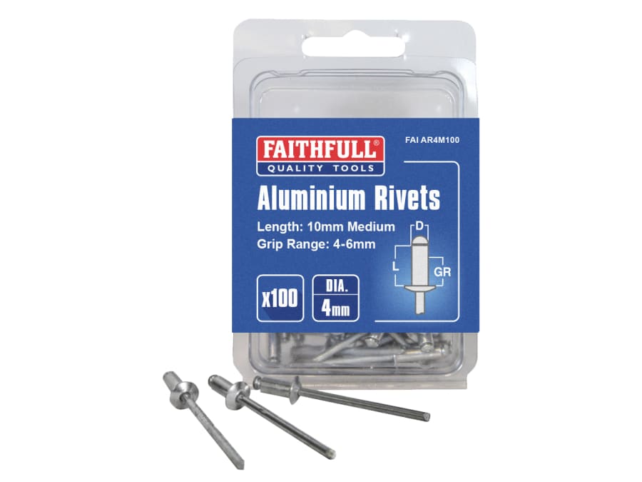 Faithfull FAIAR4M100 4 x 10mm Aluminium Rivets 100 Pack