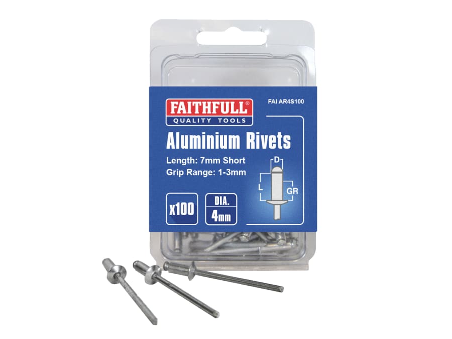 Faithfull FAIAR4S100 Aluminium Rivets 4 × 7mm