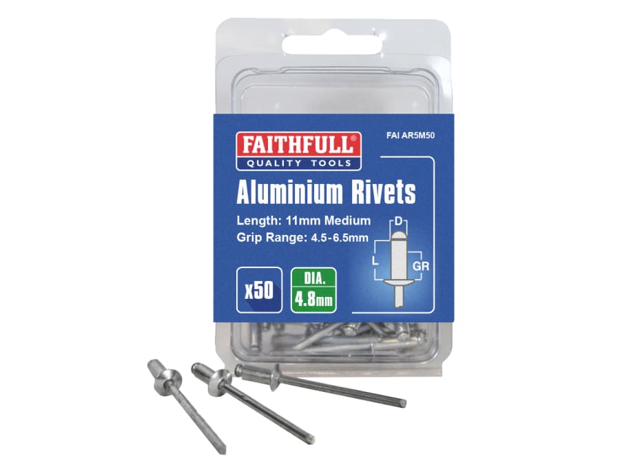 Faithfull FAIAR5M50 4.8 x 11mm Aluminium Rivets 50 Pack