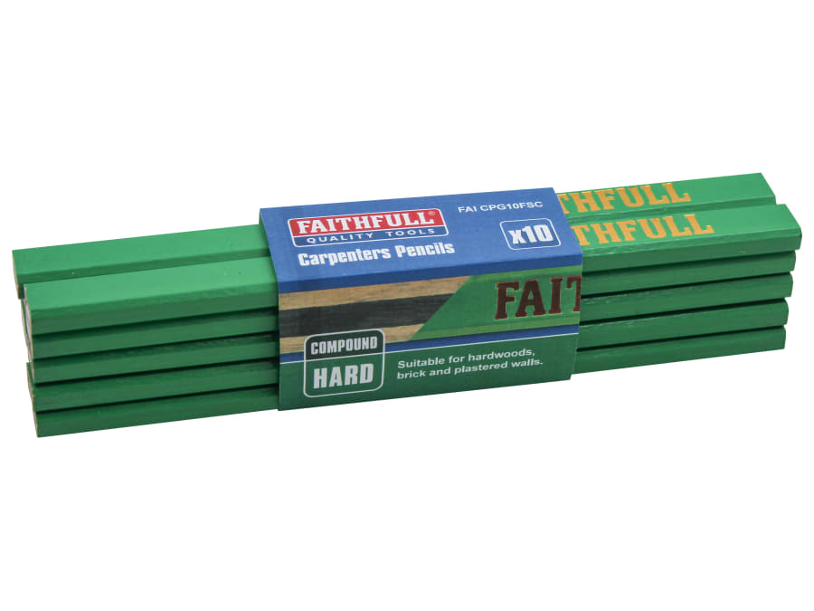Faithfull FAICPG10FSC Carpenter's Pencils-Green / Hard