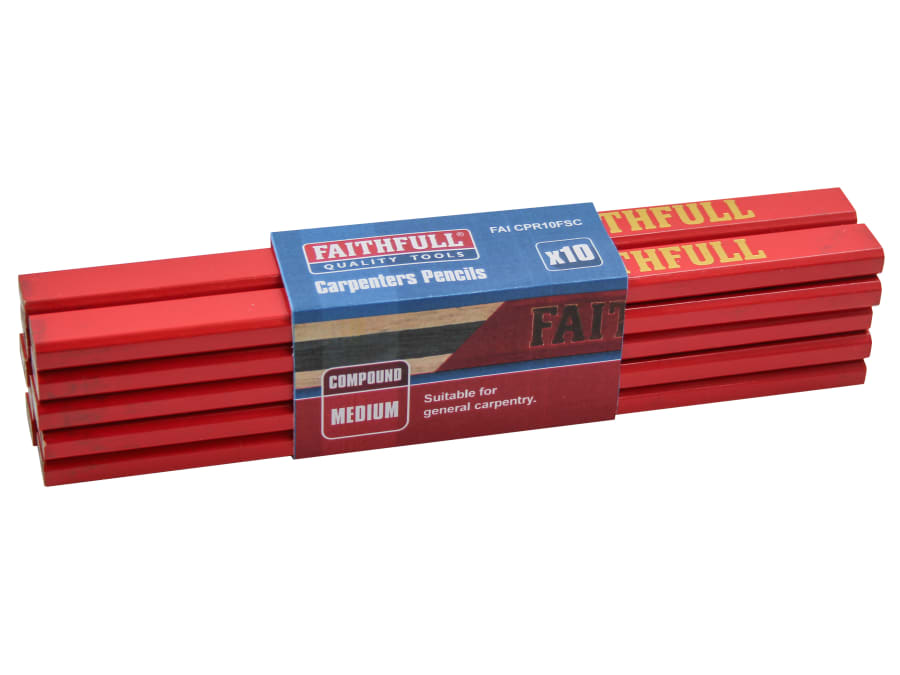 Faithfull FAICPR10FSC Carpenter's Pencils-Red / Medium (Pack 10)