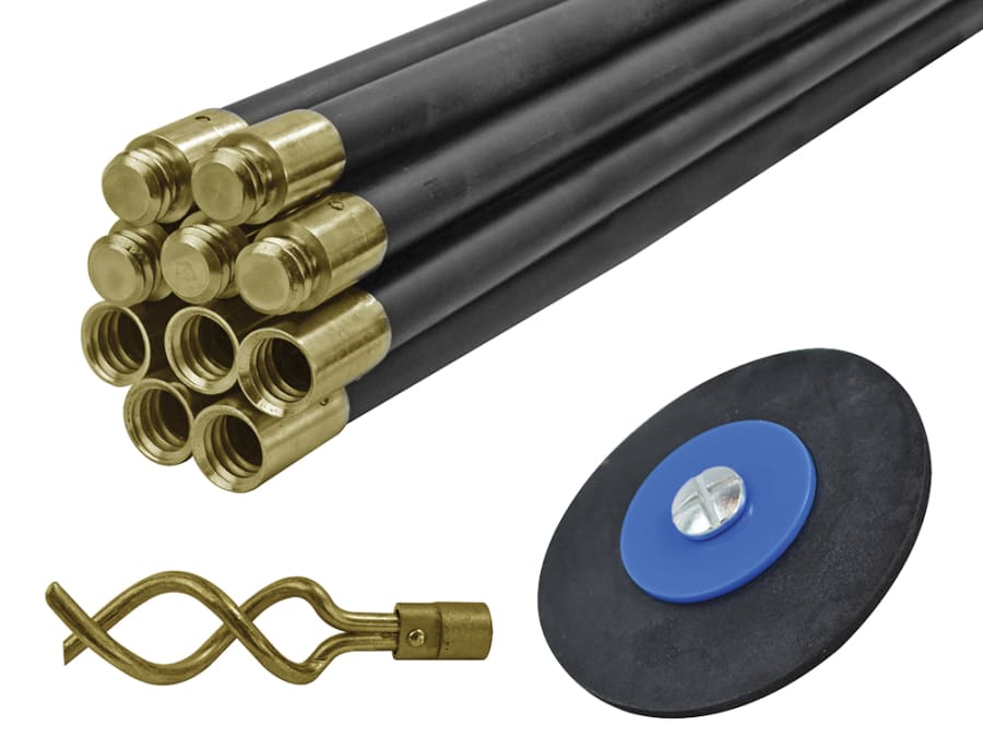 Faithfull FAIDRSET12 Drain Rod Set with 10 x Rods Plunger & Worm