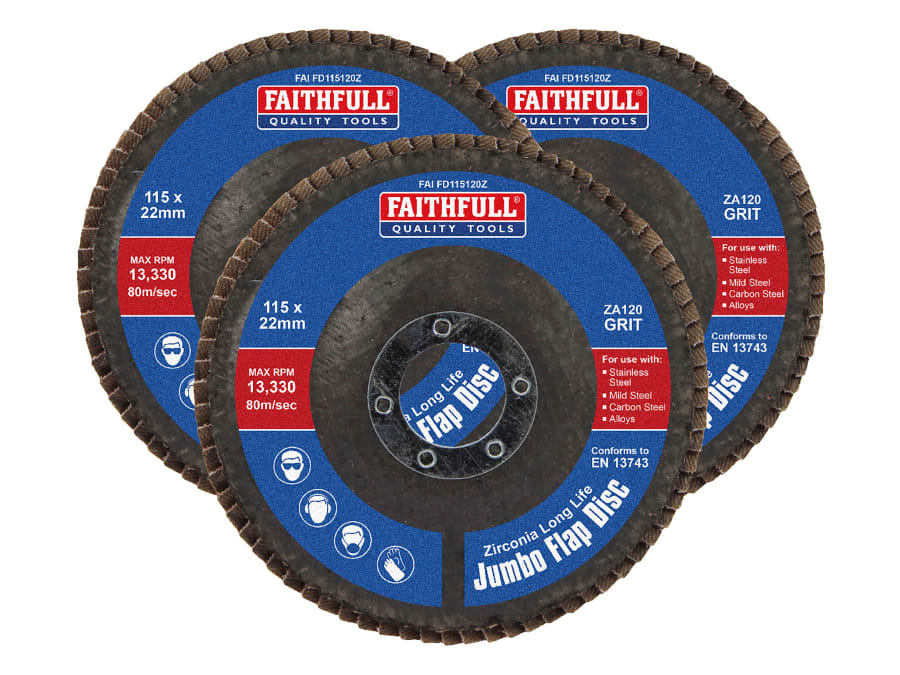 Faithfull FAIFD11512Z3 115 x 22mm 120 Grit Zirconia Flap Disc