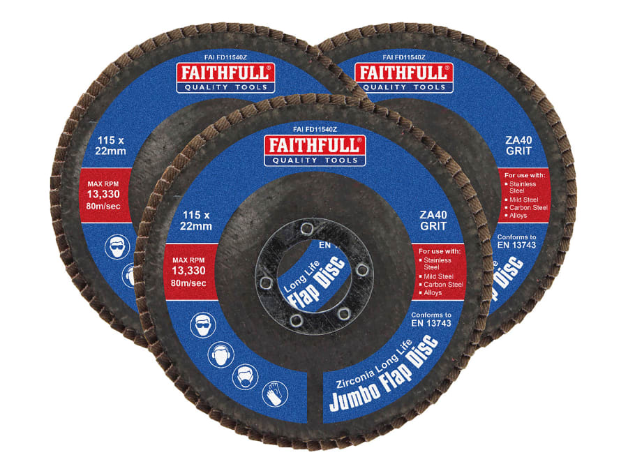 Faithfull FAIFD11540Z3 115mm x 22mm 40 Grit Zirconia Flap Disc