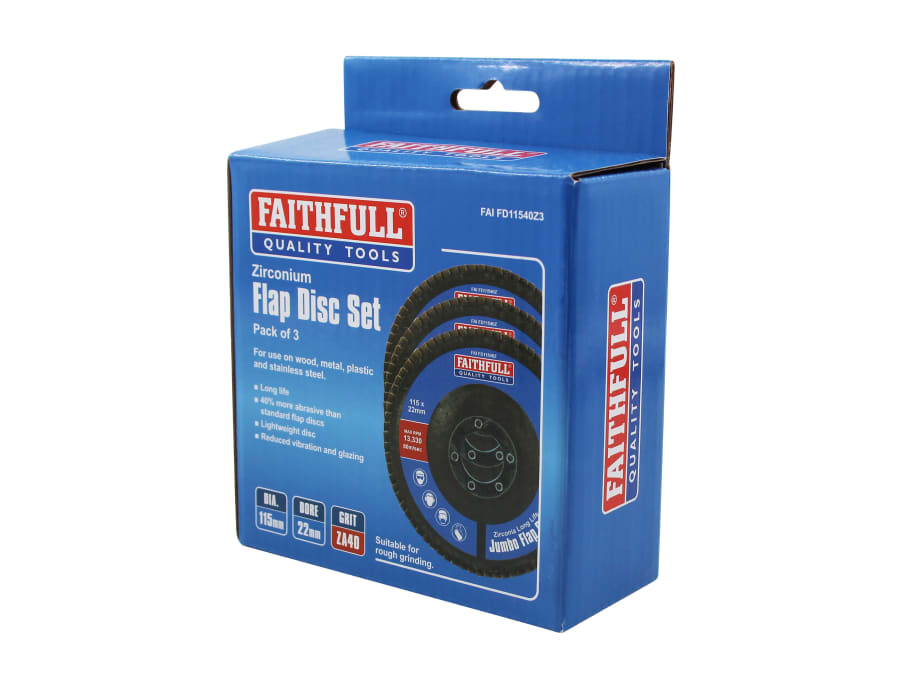 Faithfull FAIFD11540Z3 115mm x 22mm 40 Grit Zirconia Flap Disc