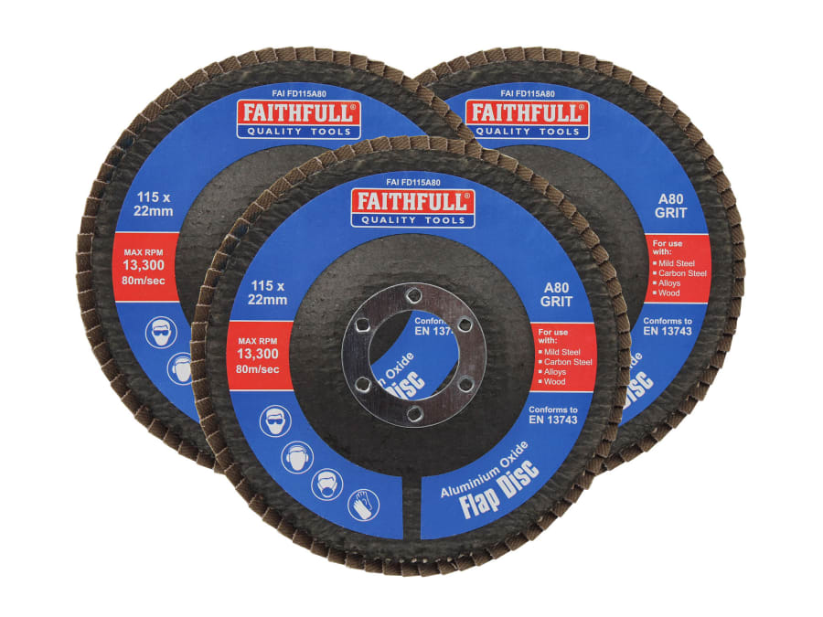 Faithfull FAIFD11580A3 115mm Aluminium Oxide Flap Disc 80 Grit