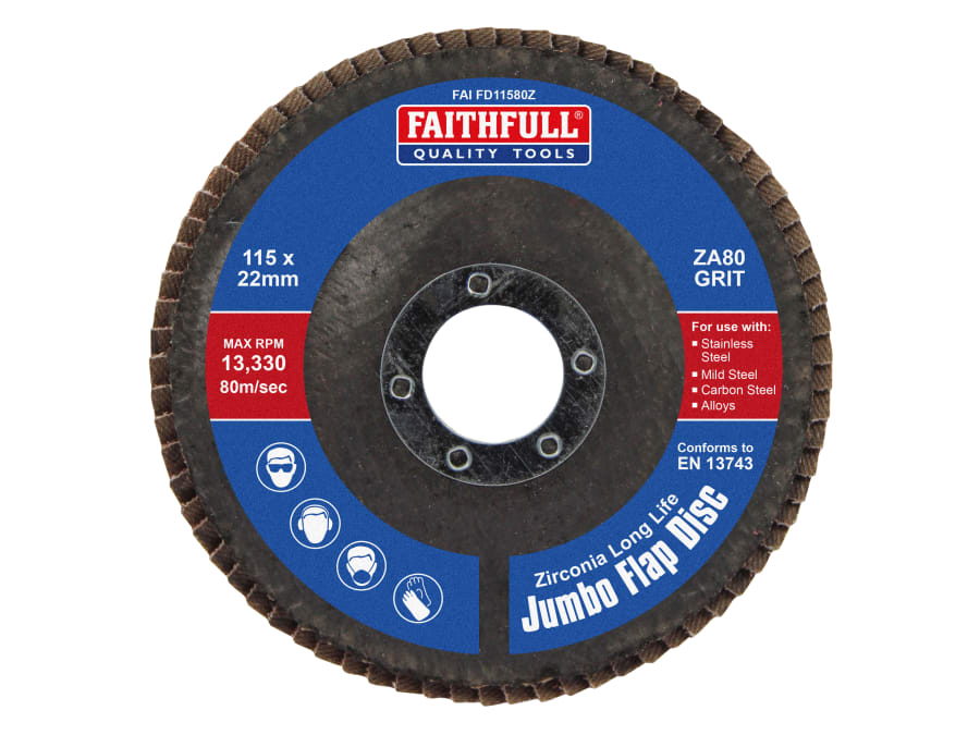 Faithfull FAIFD11580Z 115mm x 22mm 80 Grit Zirconia Flap Disc