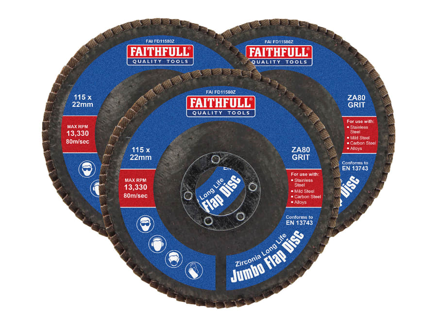 Faithfull FAIFD11580Z3 115mm 80 Grit Zirconia Flap Disc