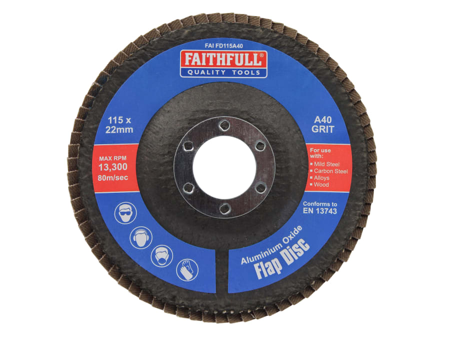 Faithfull FAIFD115A40 115mm Aluminium Oxide Flap Disc 40 Grit