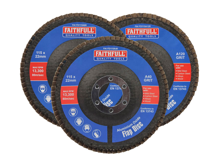 Faithfull FAIFD115AM3 115mm Aluminium Oxide Flap Disc with 3 Discs