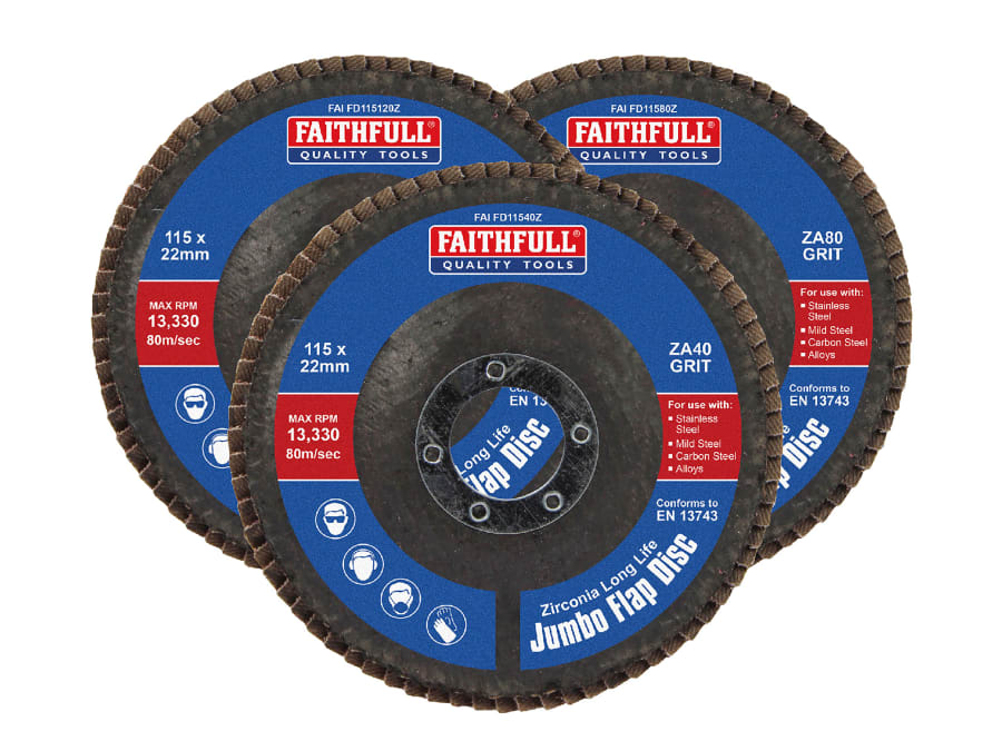 Faithfull FAIFD115ZM3 115mm Zirconia Flap Disc with Mixed Grit