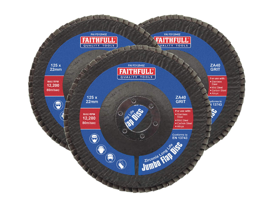 Faithfull FAIFD12540Z3 125mm 40 Grit Zirconia Flap Disc