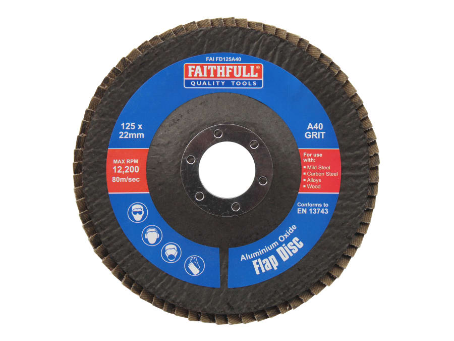 Faithfull FAIFD125A40 125mm Aluminium Oxide Flap Disc 40 Grit