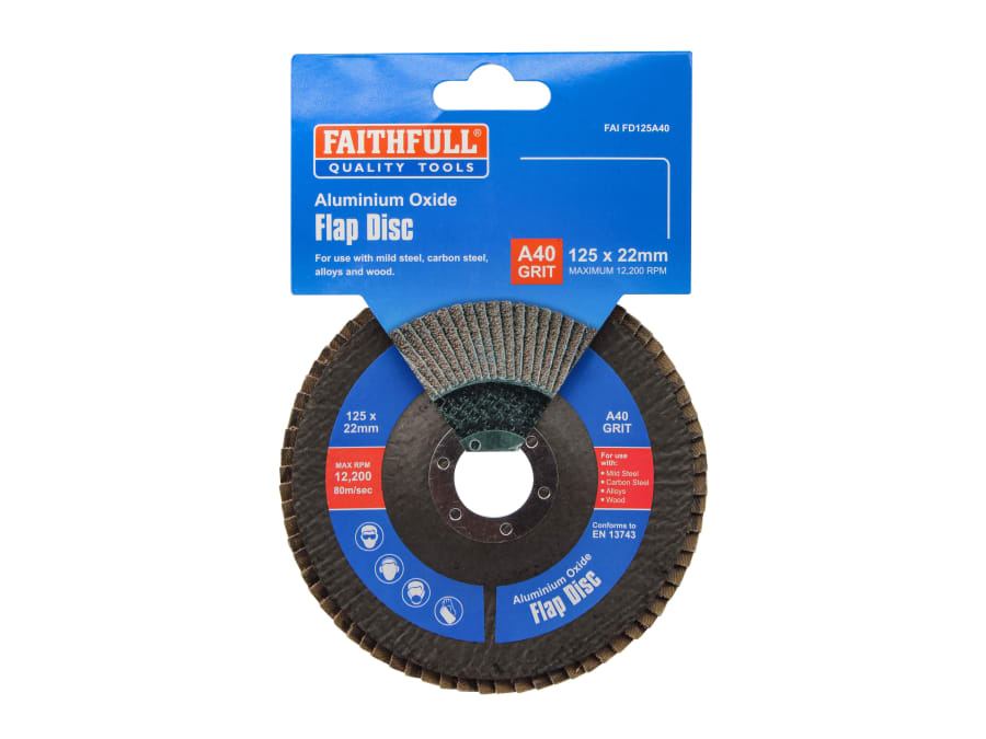 Faithfull FAIFD125A40 125mm Aluminium Oxide Flap Disc 40 Grit