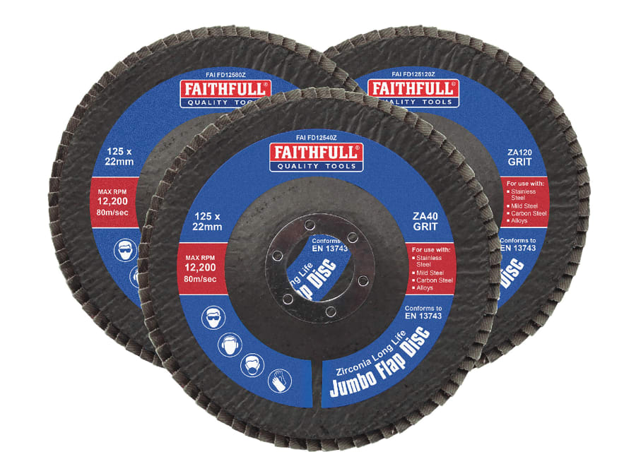 Faithfull FAIFD125ZM3 125mm Zirconia Flap Disc with Mixed Grit
