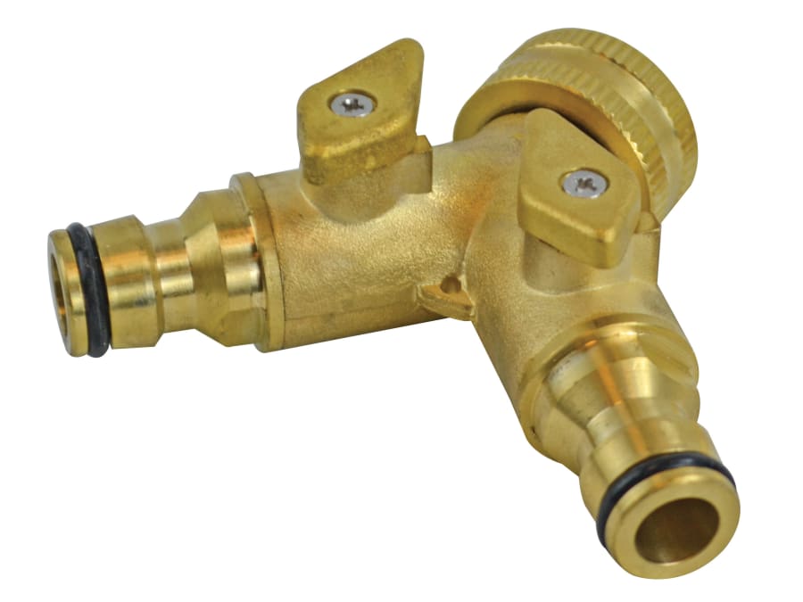 Faithfull FAIHOSE2WAY 19mm (3/4in) to 2 × 12.5mm (1/2in) 2 Way Shut Off Valve