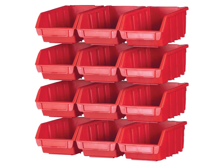 Faithfull FAIPAN12 12 Plastic Storage Bins with Wall Mounting Rails
