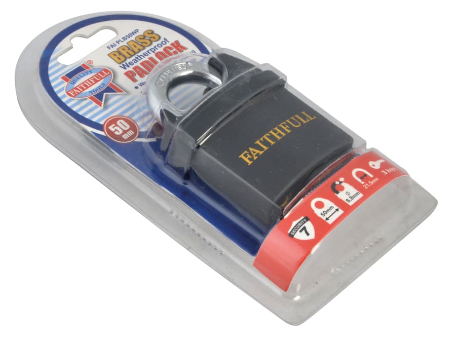 Faithfull FAIPLB50WP 50mm PVC Coated Brass Padlock